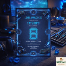 Boys Modern Cool Blue Gaming 8th Birthday Party