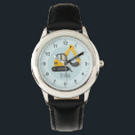 Boys moderner Baugrabbagger Armbanduhr<br><div class="desc">Diese niedliche und moderne Kinderuhr bietet eine gelbe Grabillustrierung (Bagger) und einen Platz, wo Sie Ihren Jungs Namen hinzufügen können. Ideal für jeden kleinen, der davon träumt, Baumeister zu sein! Mit klaren Zahlen ist das großartig für eine Kinderuhr.</div>