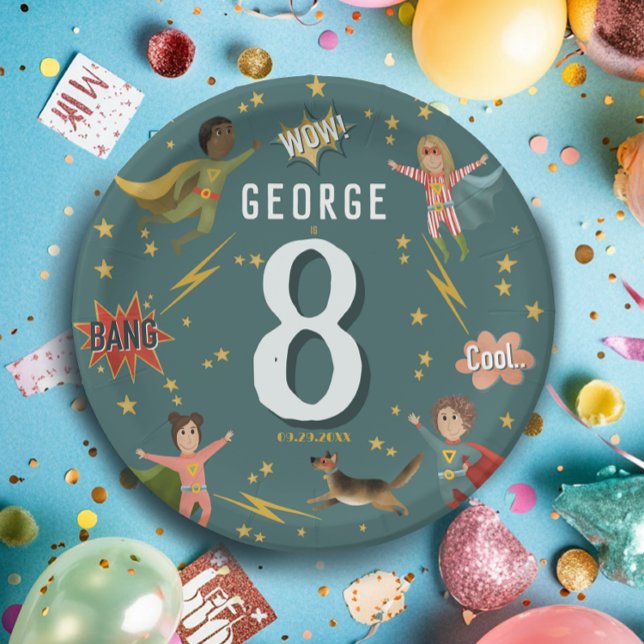 Boys Moderner Cooler Superhero Kindergeburtstag Pappteller (Von Creator hochgeladen)