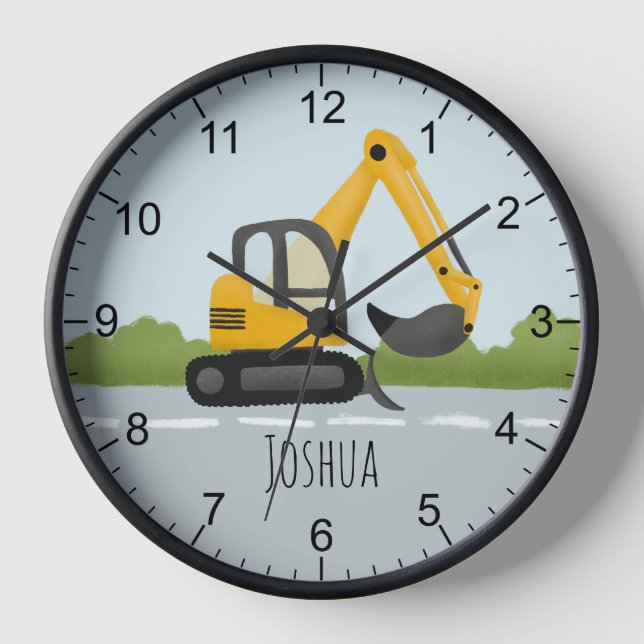 Boys Modernes Blue Construction Digger Bagger Uhr (Vorderseite)