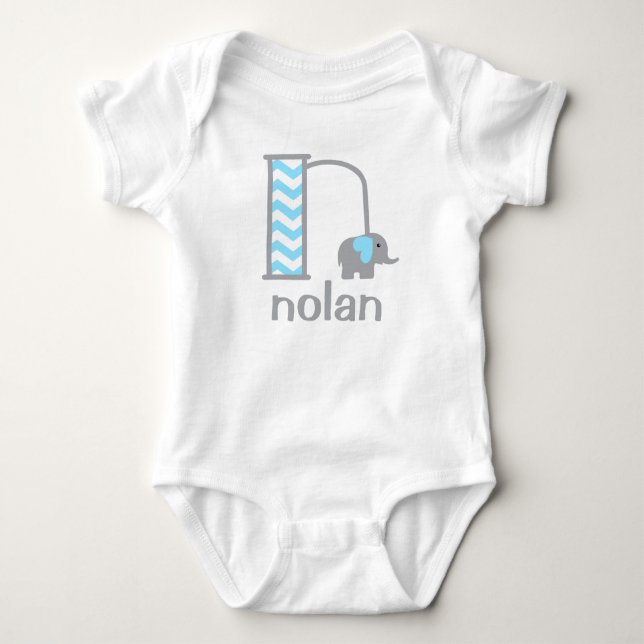 Boys Monogram Bodysuit Baby Boy Elephant Initial Strampler (Vorderseite)
