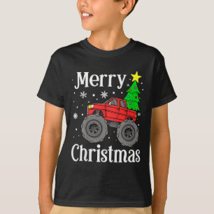 Boys Monster Truck Frohe Weihnachtsbaum Schneefloc T-Shirt