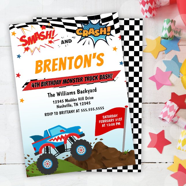 Boys Monster Truck Invitation Anniversaire (Boys Monster Truck Birthday Invitation)