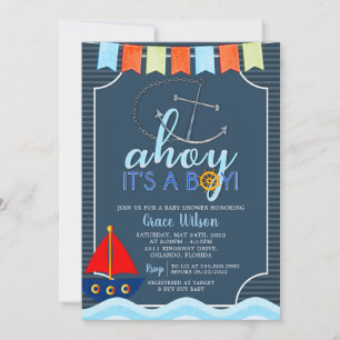 Boys Nautical Anchor Boat Kinderdusche Einladung