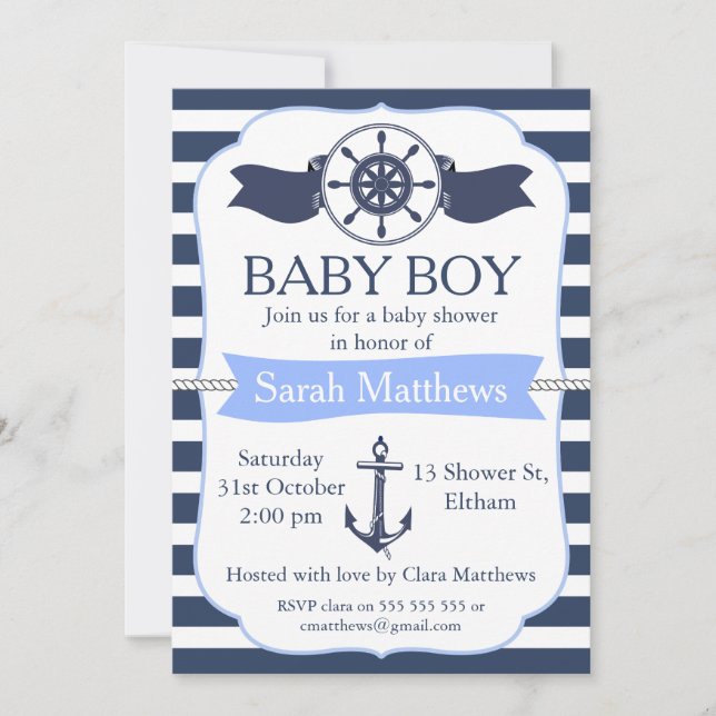 Boys Nautical Baby shower Invitation (Devant)