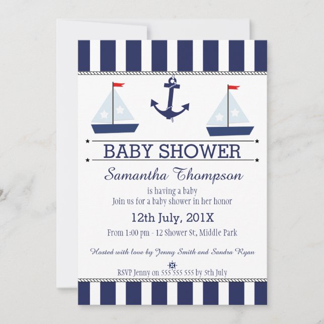 Boys Nautical Sail Boats Kinderdusche Einladung (Vorderseite)