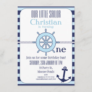 Boys Nautique 1er anniversaire Invitation