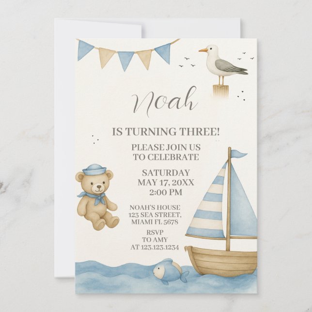 Boys Nautique Anniversaire Invitation (Devant)