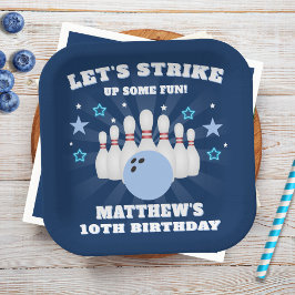 Boy's Navy Blue Bowling Birthday Party Pappteller