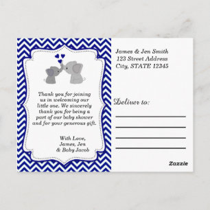 Boys NAVY Blue Elephant MERCI Carte postale 366