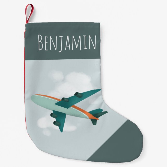 Boys Niedlich Blue Airplane Reisekids Kleiner Weihnachtsstrumpf (Vorderseite)
