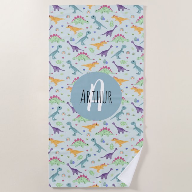 Boys Niedlich Blue Dinosaur Pattern Kids Strandtuch (Vorderseite)