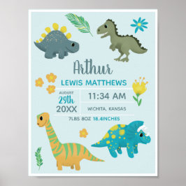 Boys Niedlich Blue Dinosaurier Birth Stats Baby Ki Poster