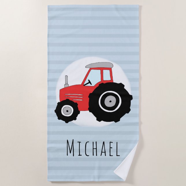 Boys Niedlich Blue Farm Tractor Kids Strandtuch (Vorderseite)