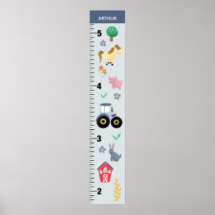 Boys Niedlich Blue Farm Traktor Growth Chart Poster