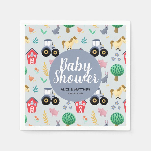 Boys Niedlich Blue Farm Traktor Muster Baby Dusche Serviette (Vorderseite)