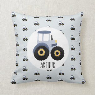 Boy's Niedlich Blue Farm Traktor Muster & Name Kin Kissen