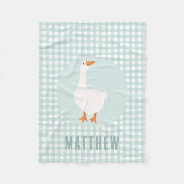 Boys Niedlich Blue Gingham Gänse Farm Kinder Fleecedecke (Vorderseite)
