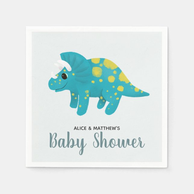 Boys Niedlich Blue Jungle Dinosaur Baby Dusche Serviette (Vorderseite)