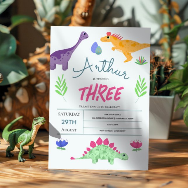 Boys Niedlich Blue Jungle T-Rex Dinosaur Geburtsta Einladung (Von Creator hochgeladen)