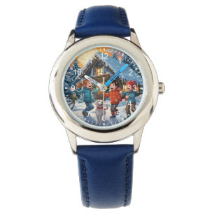 Boys Niedlich Blue Kids Cartoon Winterschnee Gesch Armbanduhr