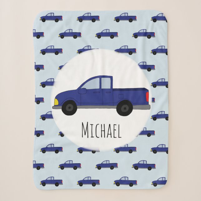 Boys Niedlich Blue Lieferwagen Truck Cartoon Kinde Sherpadecke (Vorderseite)