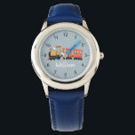 Boys Niedlich Blue Modern Travel Kids Armbanduhr<br><div class="desc">Diese niedliche und moderne Kinderuhr ist mit einer Darstellung der Zugfahrt und einem Platz für Sie, um den Namen Ihres Jungen hinzuzufügen. Perfekt für jedes Kind, das davon träumt, ein Zugfahrer zu sein! Mit klaren Zahlen und einem blauen Hintergrund ist diese Feuerwehrmänneruhr ideal für Kleinkinder, die lernen, die Zeit zu...</div>