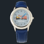Boys Niedlich Blue Modern Travel Kids Armbanduhr<br><div class="desc">Diese niedliche und moderne Kinderuhr ist mit einer Darstellung der Zugfahrt und einem Platz für Sie, um den Namen Ihres Jungen hinzuzufügen. Perfekt für jedes Kind, das davon träumt, ein Zugfahrer zu sein! Mit klaren Zahlen und einem blauen Hintergrund ist diese Feuerwehrmänneruhr ideal für Kleinkinder, die lernen, die Zeit zu...</div>