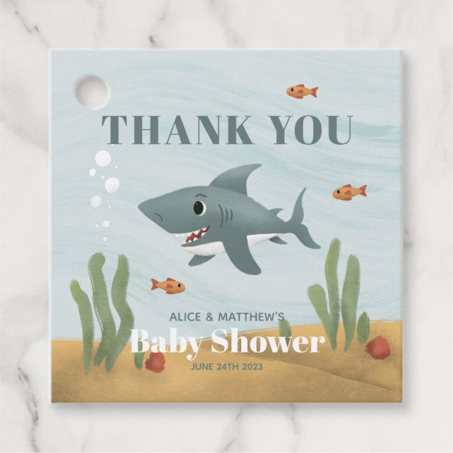 Boys Niedlich Blue Ocean Sea Shark Baby Dusche Geschenkanhänger (Vorderseite)
