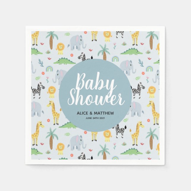 Boys Niedlich Blue Safari Muster Baby Dusche Serviette (Vorderseite)