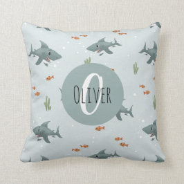 Boys Niedlich Blue Shark Muster Monogram Kids Kissen