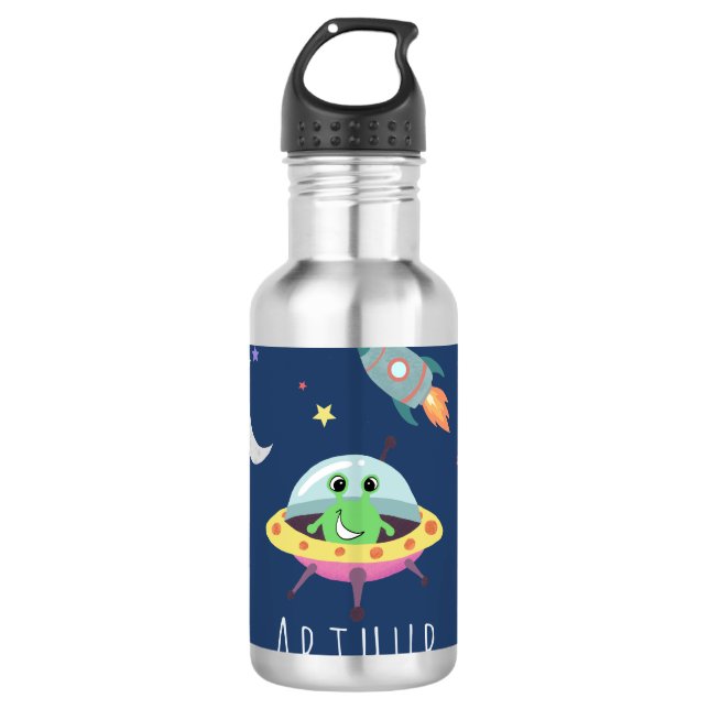 Boys Niedlich Blue Space Alien Kinderschule Edelstahlflasche (Vorderseite)