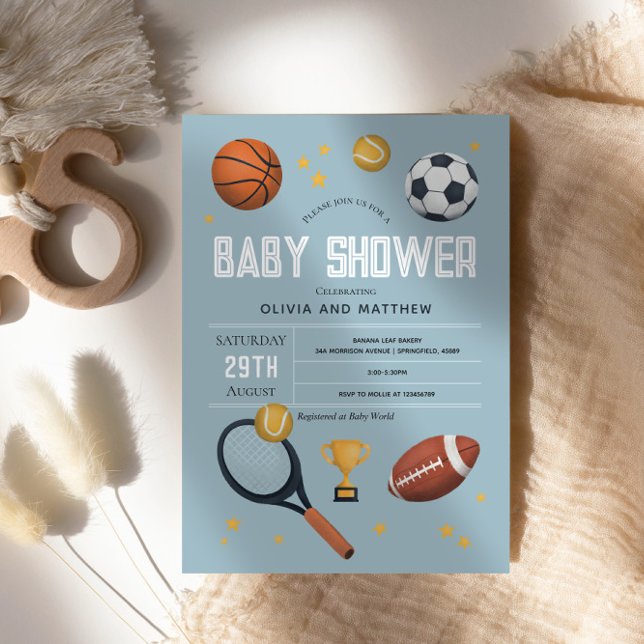 Boys Niedlich Blue Sports Baby Dusche Einladung (Von Creator hochgeladen)