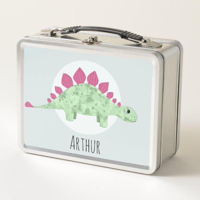 Boys Niedlich Blue Stegosaurus Dinosaurier Cartoon Metall Brotdose (Vorderseite)