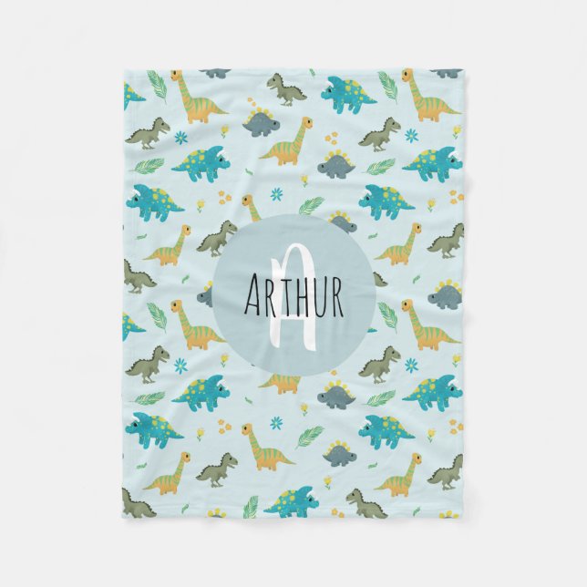 Boys Niedlich Blue T-Rex Jungle Dinosaur Pattern K Fleecedecke (Vorderseite)