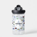 Boys Niedlich Blue Transport Train Car Kids School Trinkflasche<br><div class="desc">Dieses niedliche, blaue Kinderwasserflaschendesign zeichnet sich durch ein blaues Cartoon-Transportmuster aus, mit Autos, Lieferwagen-LKWs, Zügen, Flugzeugen, Baggern, Traktoren und Hubschraubern. Es gibt auch Platz für Sie, um Ihren Jungs Namen und Monogramm in einem schönen Schriftart hinzuzufügen. Die perfekte transportbezogene Ergänzung zu den Schulmaterial- oder Kindergärtnern Ihres Kindes oder als Geschenk...</div>