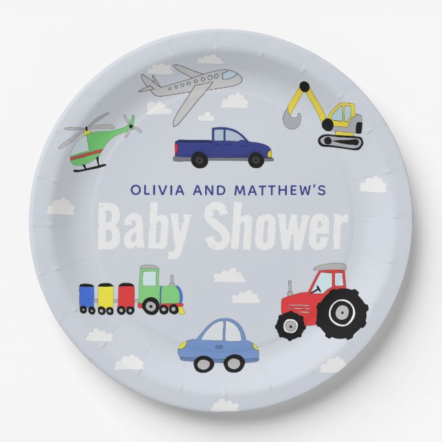 Boys Niedlich Blue Travel Car Baby Dusche Pappteller (Vorderseite)