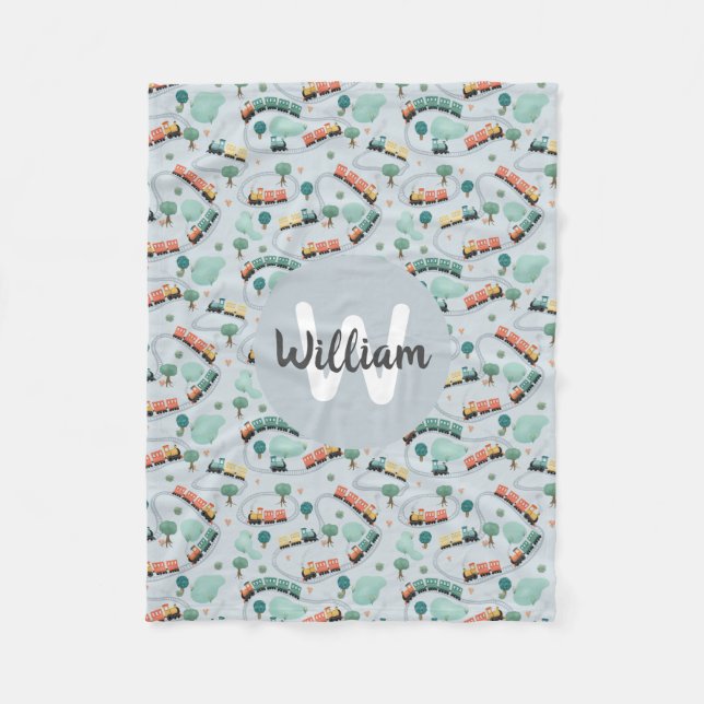 Boys Niedlich Blue Travel Monogram Muster Kids Fleecedecke (Vorderseite)