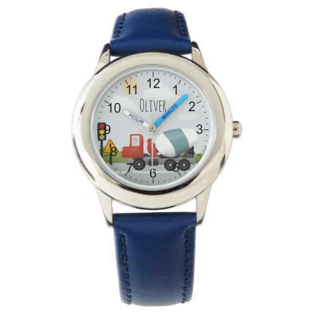 Boys Niedlich Cement Mixer auf Road Kids Armbanduhr (Vorderseite)
