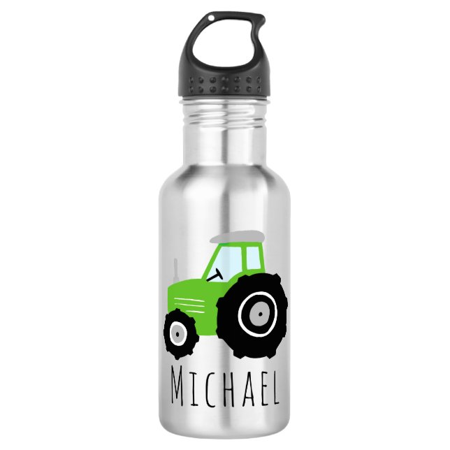 Boys Niedlich Green Transport Tractor Kids School Edelstahlflasche (Vorderseite)