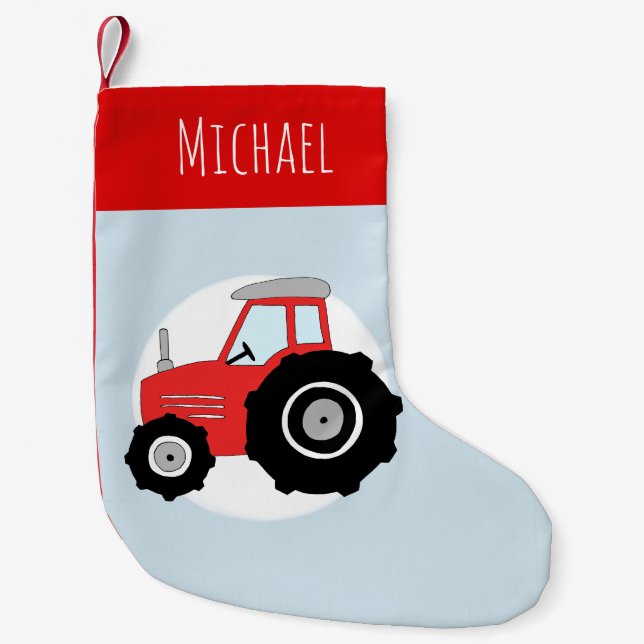 Boys Niedlich Red Traktor Doodle und Name Kleiner Weihnachtsstrumpf (Vorderseite)