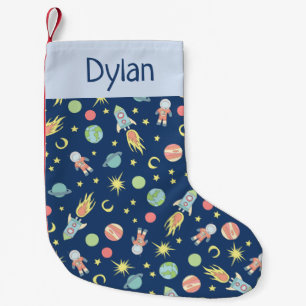 Boys Niedlich Rocket Ship Muster Raum und Name Kleiner Weihnachtsstrumpf