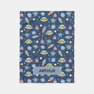 Boys Niedlich Space Alien Cartoon Pattern & Name K Fleecedecke