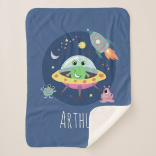 Boys Niedlich Space Alien Cartoon Rocket & Name Ki Sherpadecke