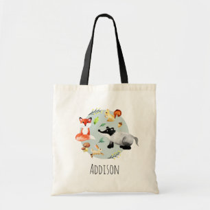 Boys Niedlich Wildtiere Fox & Name Kids Tragetasche