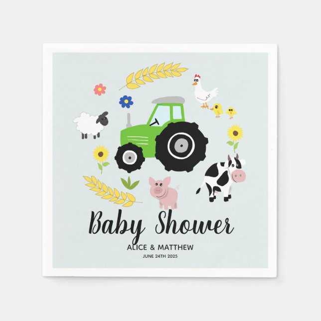 Boys Niedliche Landtiere Traktor Babydusche Serviette (Vorderseite)