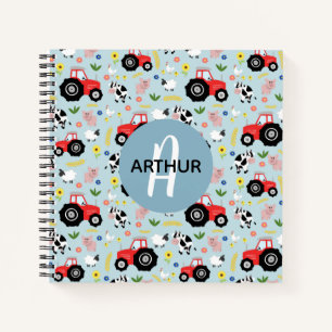 Boys Niedliche Nutztiere Traktormuster Monogramm Notizbuch