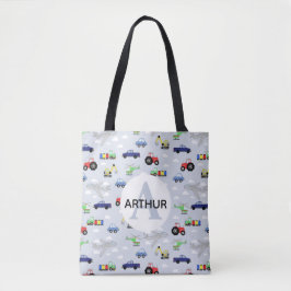 Boys Niedliche Transportmuster Traktor und Name Ki Tasche