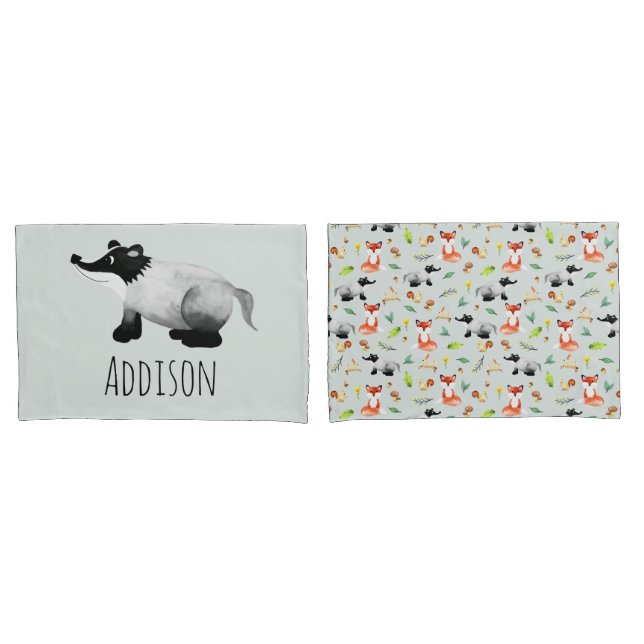 Boys Niedliche Waldtiere Badger Name Kinder Kissenbezug (Vorderseite-Set)