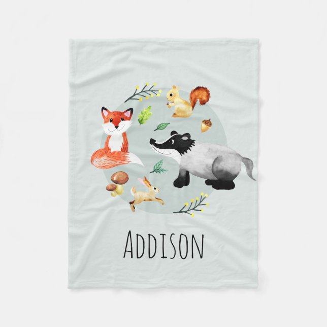 Boys Niedliche Waldtiere Fox Name Kinder Fleecedecke (Vorderseite)